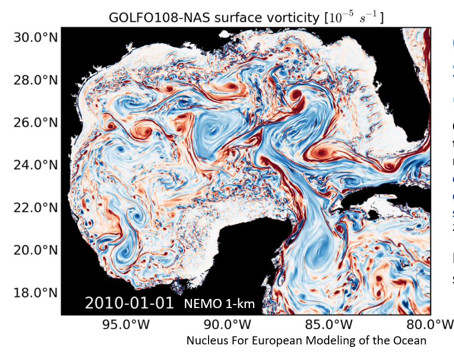 Potential vorticity field from the nature run (NEMO) 1-km simulation of GoM